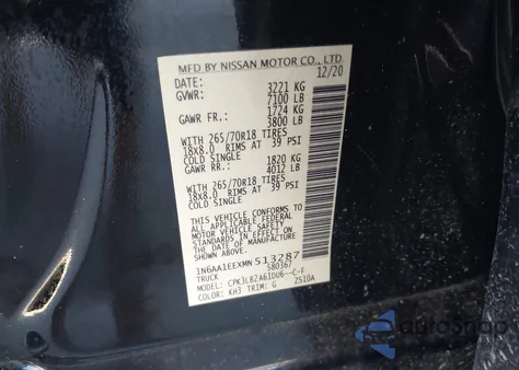 2021 Nissan Titan Sv 4X2 from USA, damaged, VIN 1N6AA1EEXMN513287